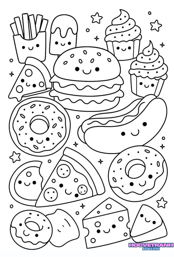 tranh tô màu đồ ăn cute