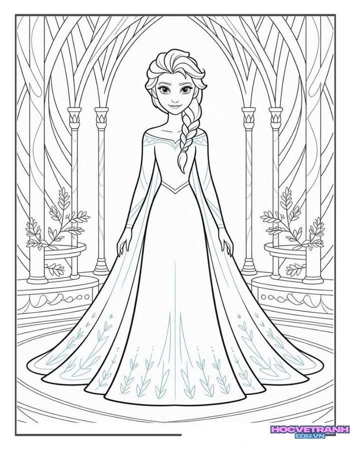 tranh tô màu elsa dễ thương