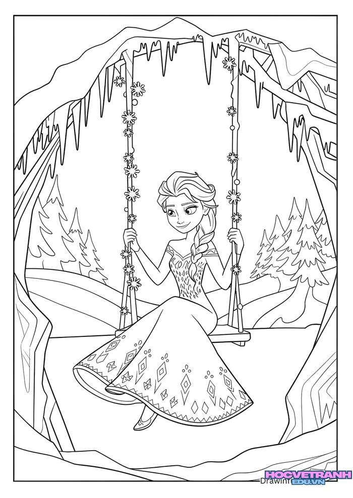 tranh tô màu elsa dễ tô