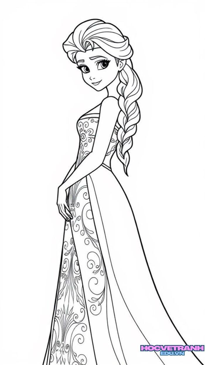 tranh tô màu elsa đơn giản