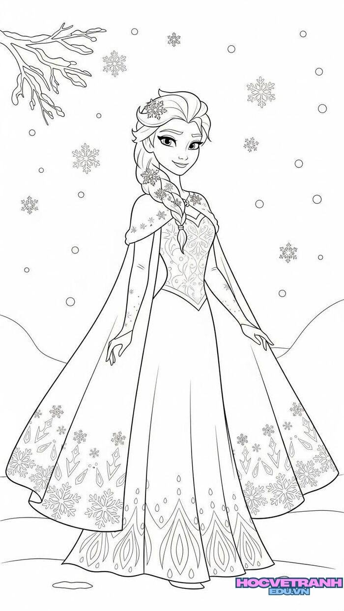 tranh tô màu elsa ít chi tiết