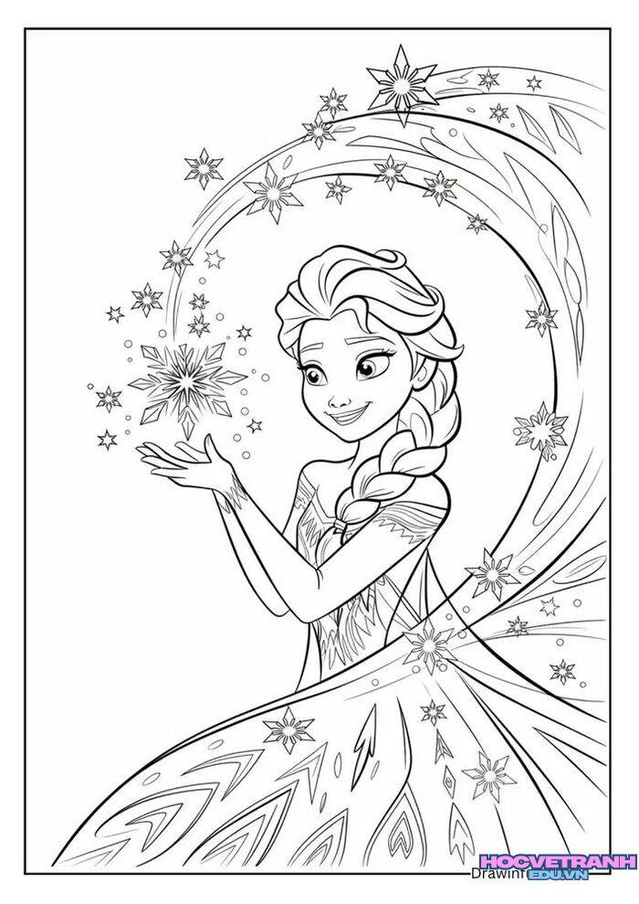 tranh tô màu elsa váy băng giá