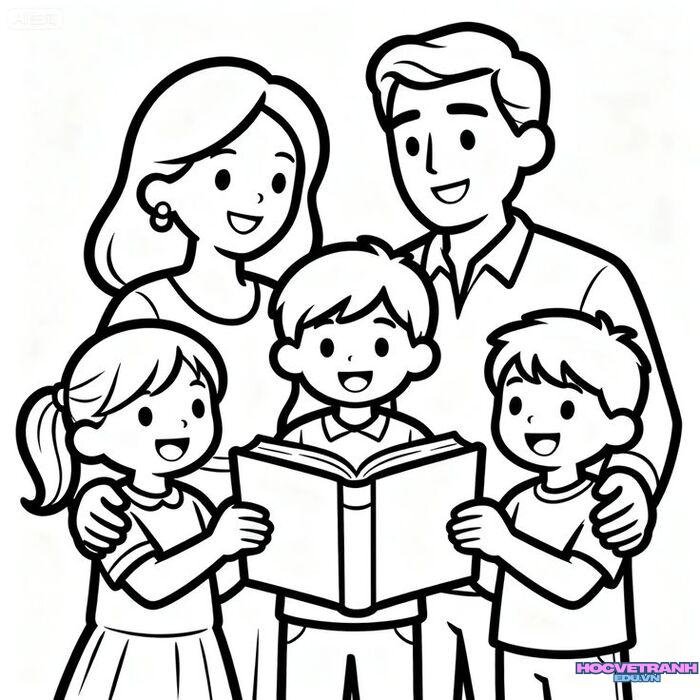 tranh tô màu gia đình 5 người