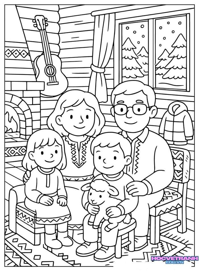 tranh tô màu gia đình cho bé