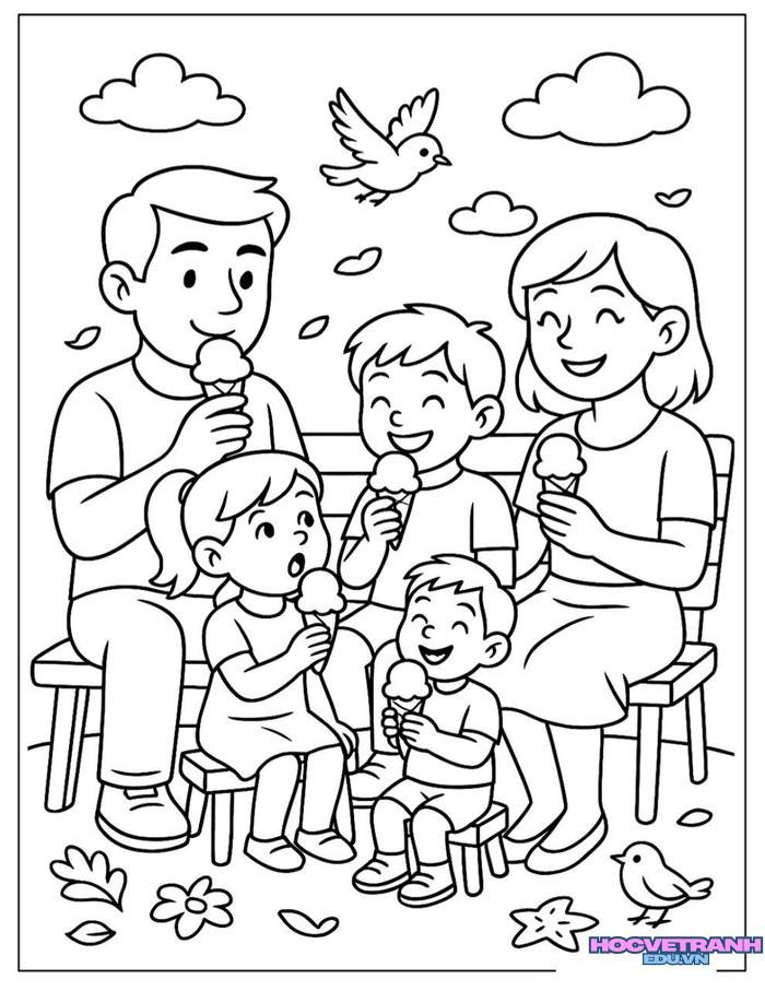 tranh tô màu gia đình chủ đề gia đình