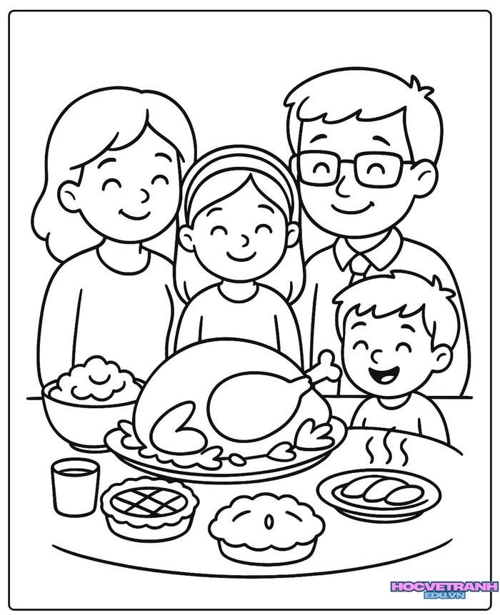 tranh tô màu gia đình cute