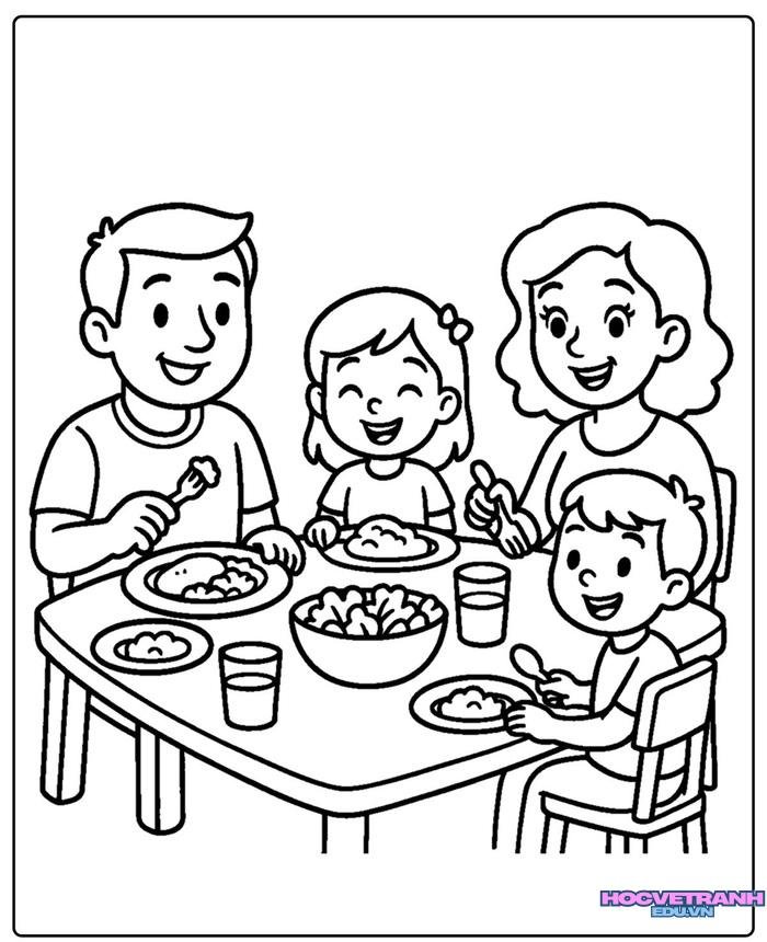 tranh tô màu gia đình dễ thương