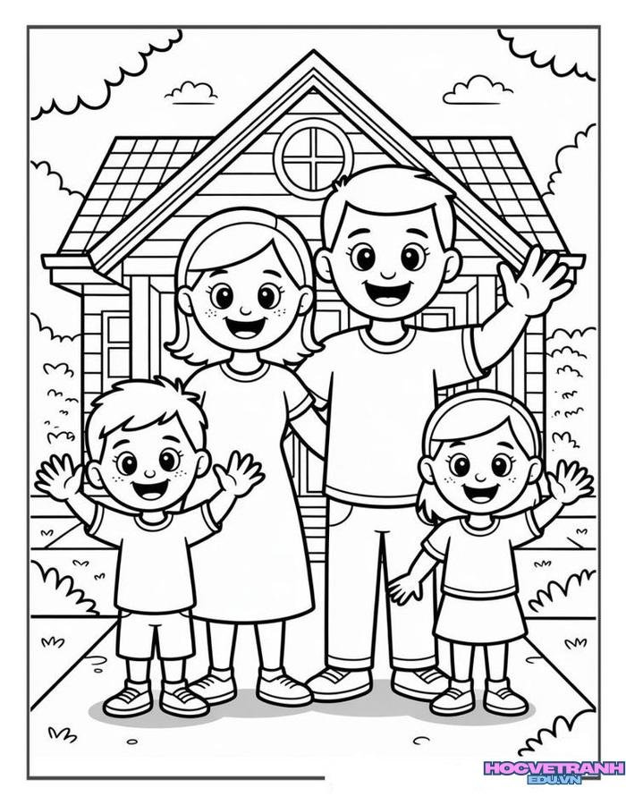 tranh tô màu gia đình dễ tô