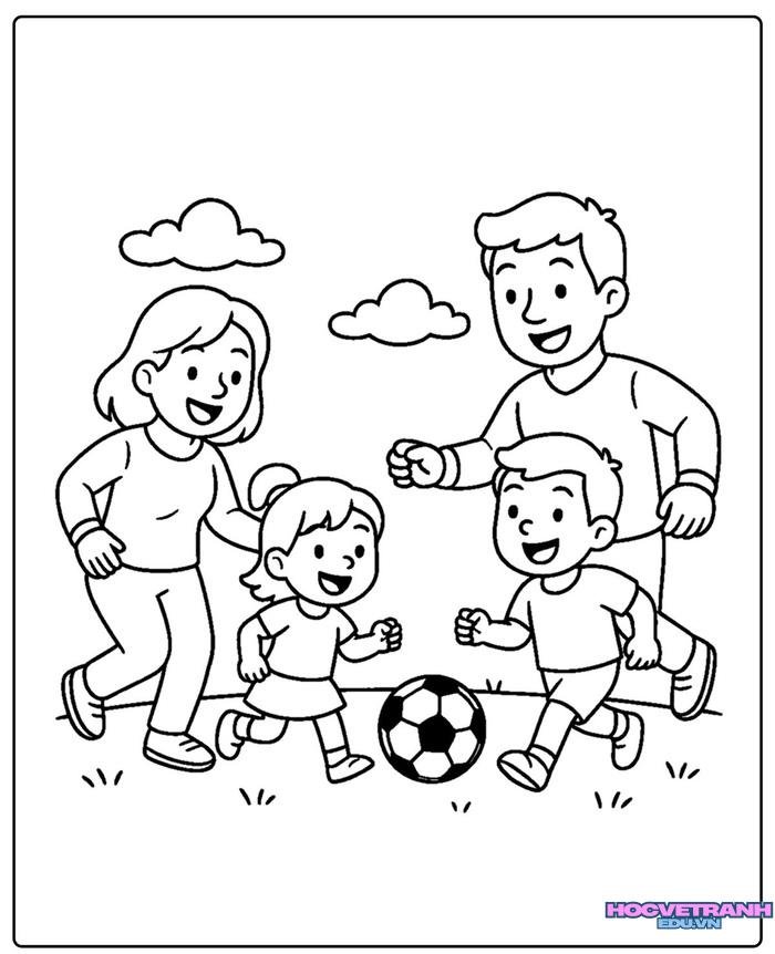 tranh tô màu gia đình đi chơi
