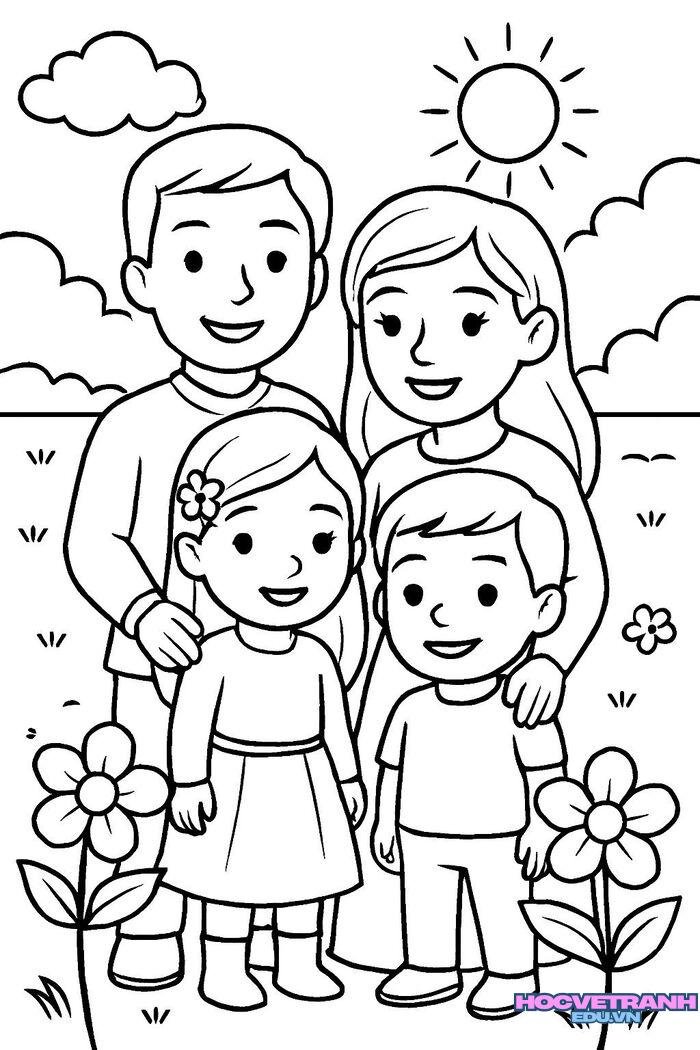 tranh tô màu gia đình đi picnic