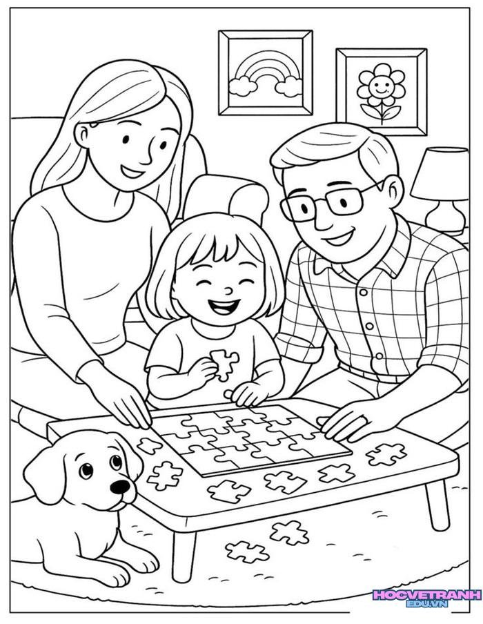 tranh tô màu gia đình hạnh phúc