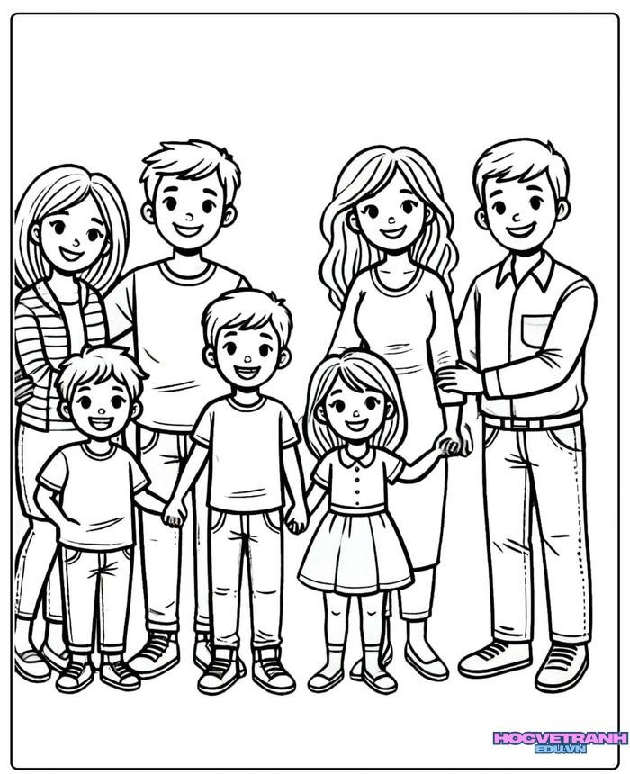tranh tô màu gia đình hoạt hình