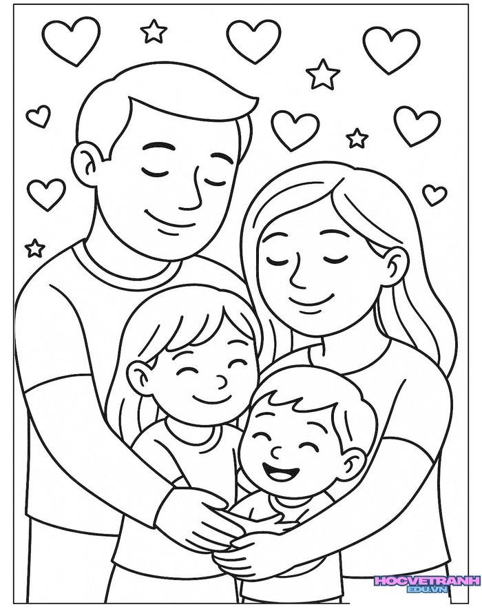 tranh tô màu gia đình mầm non