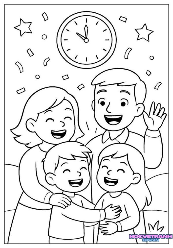 tranh tô màu gia đình nét to