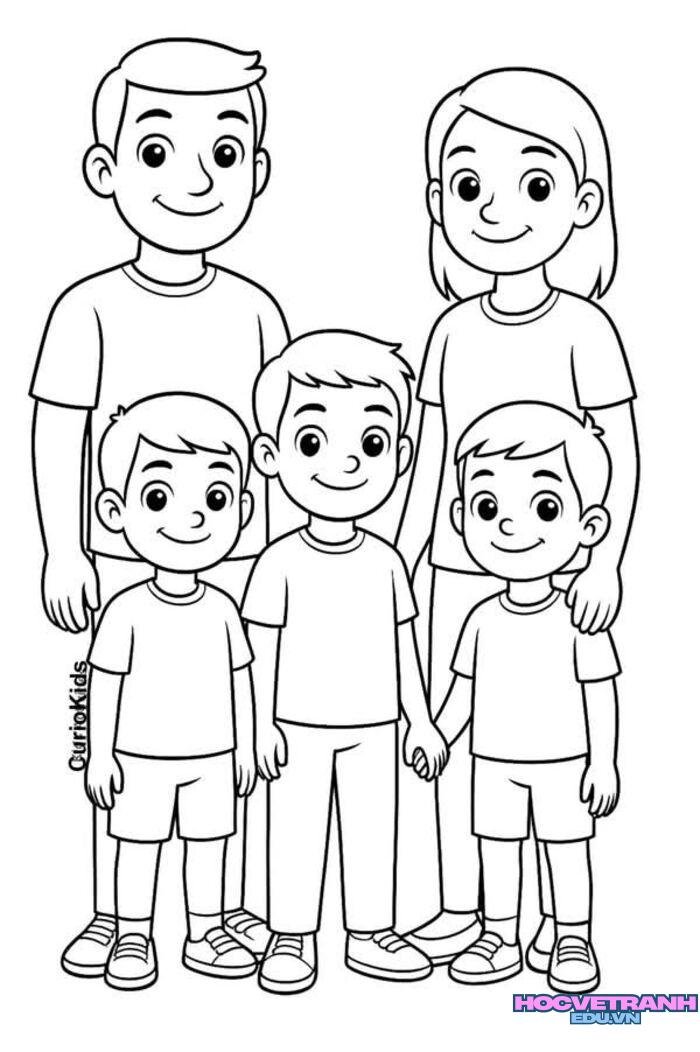 tranh tô màu gia đình ngoài trời 5 người