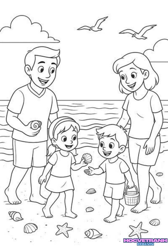 tranh tô màu gia đình ngoài trời