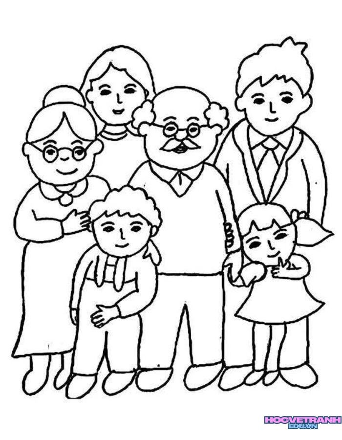 tranh tô màu gia đình nhiều thế hệ