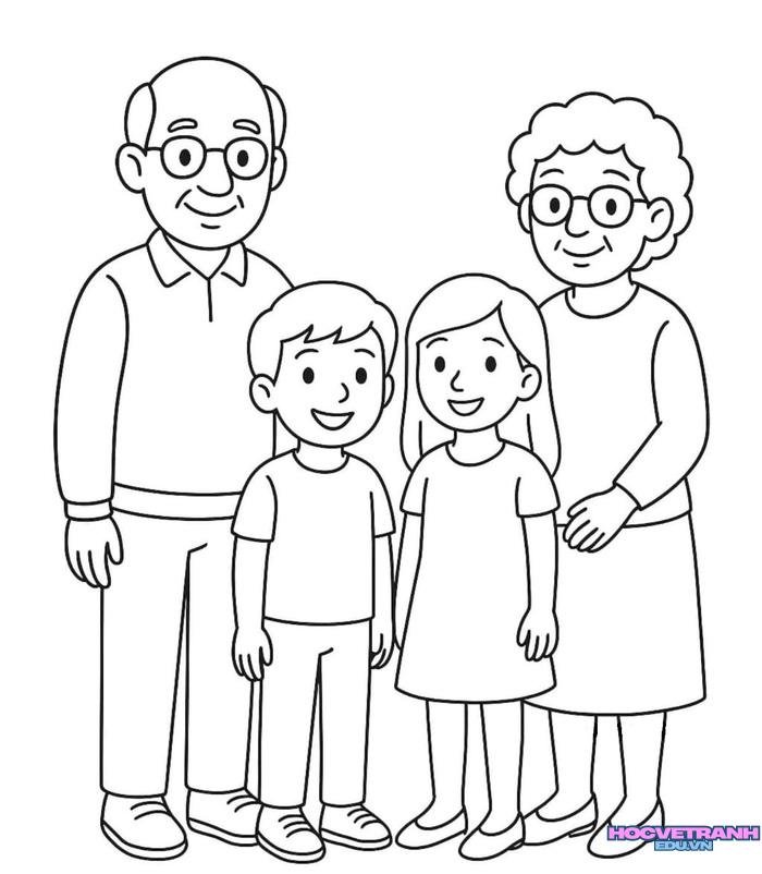 tranh tô màu gia đình ông bà và cháu