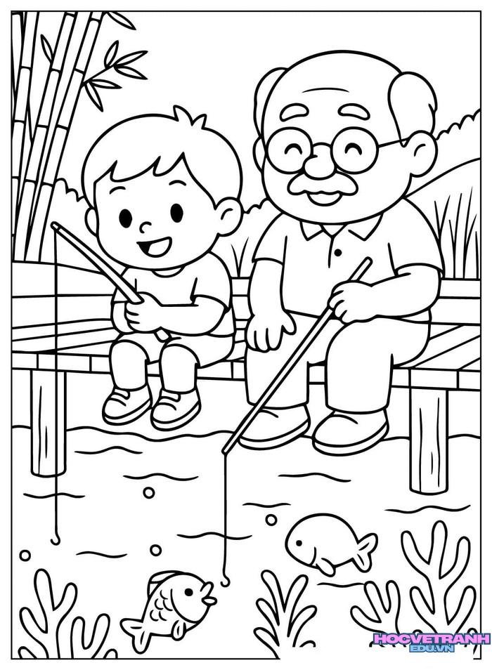 tranh tô màu gia đình vui vẻ