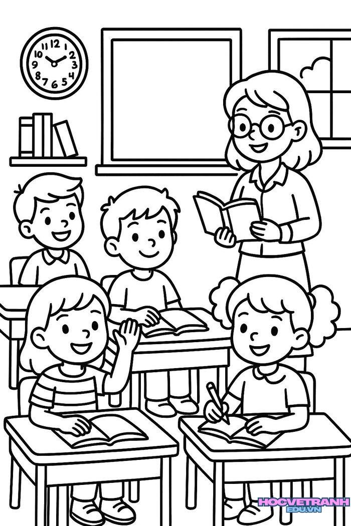 tranh tô màu gia mẹ dạy học