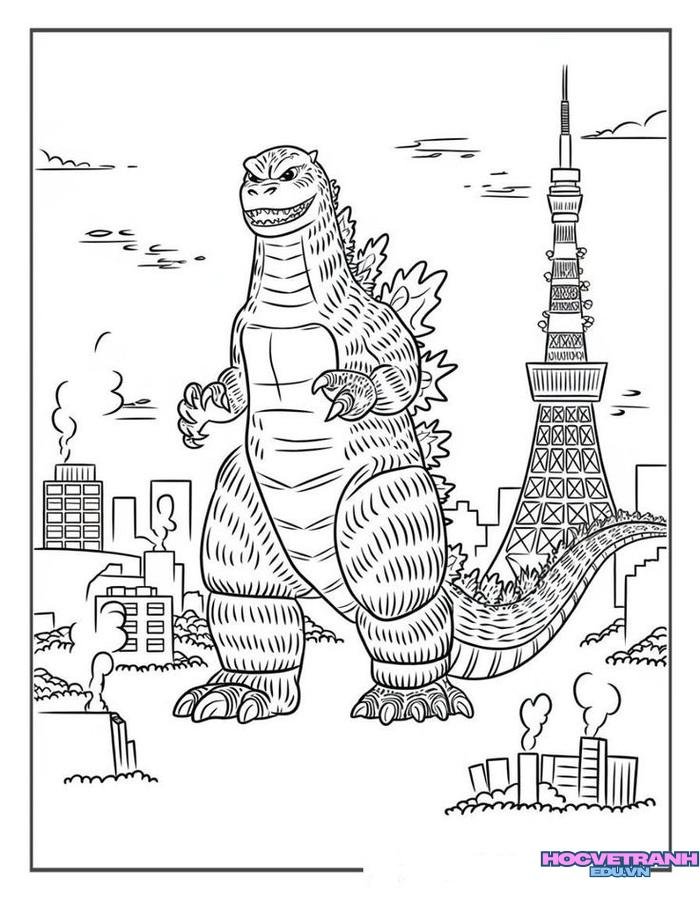 tranh tô màu godzilla cute nhất
