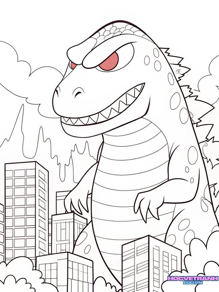 tranh tô màu godzilla cute