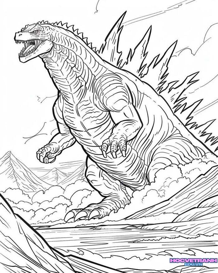 tranh tô màu godzilla khủng long