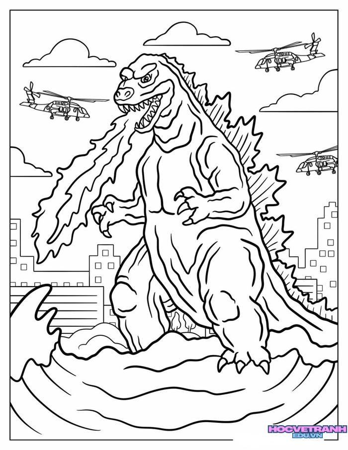 tranh tô màu godzilla nét to