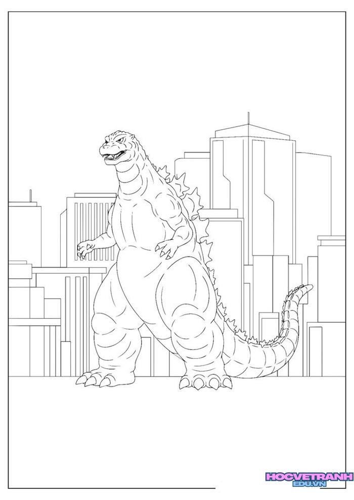 tranh tô màu godzilla phá thành phố