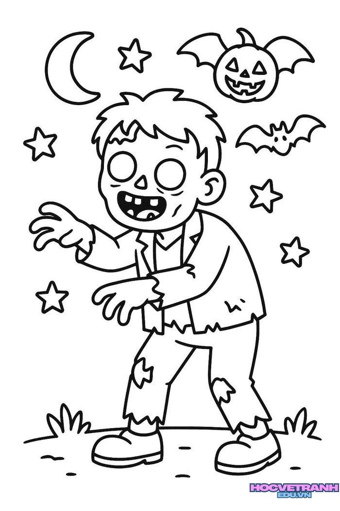 tranh tô màu halloween dơi