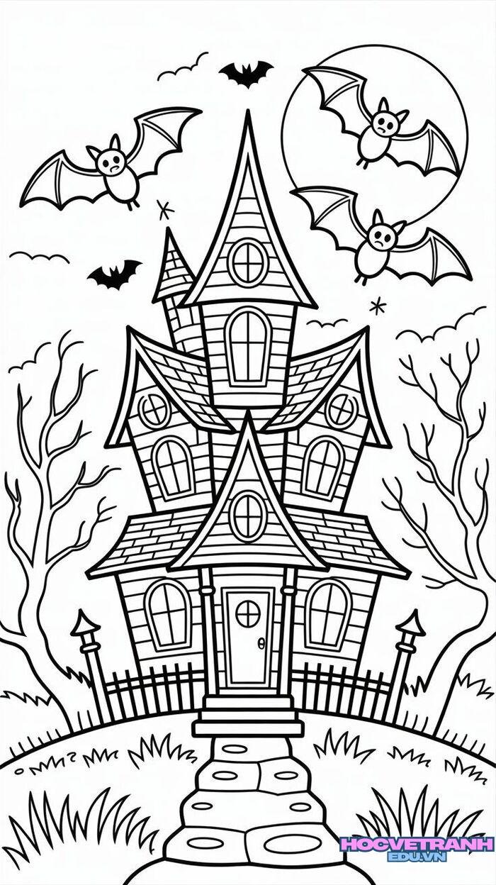 tranh tô màu halloween hoạt hình