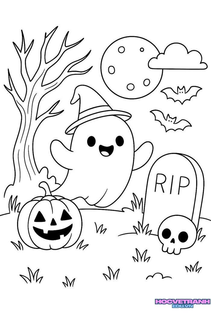 tranh tô màu halloween kẹo