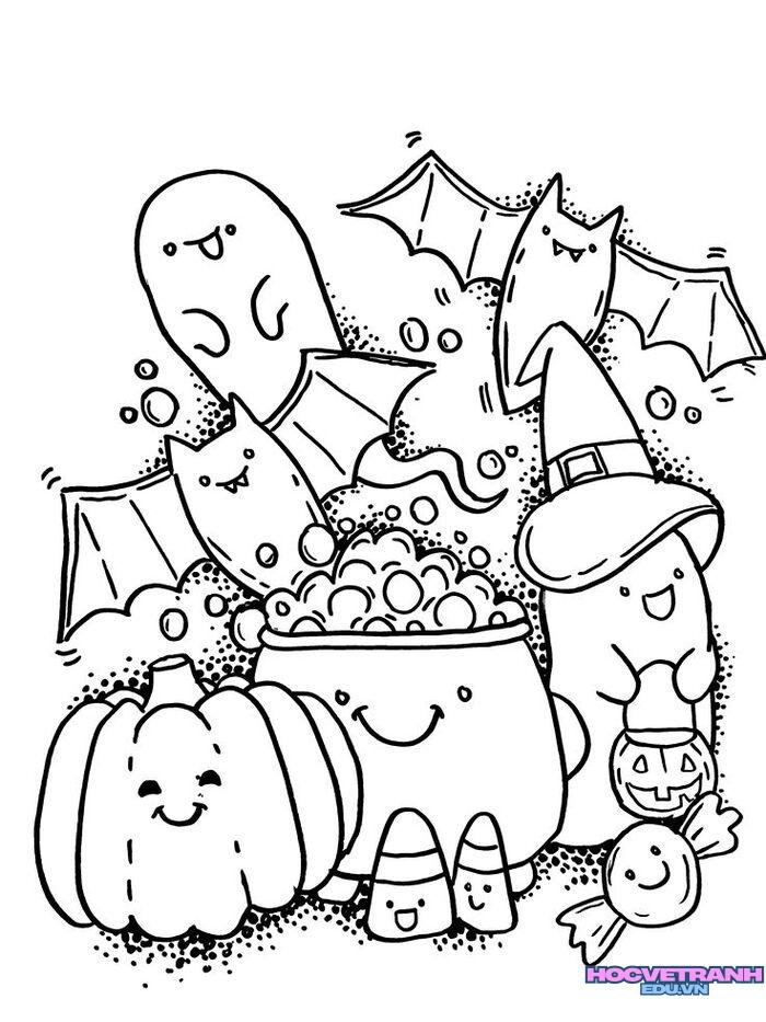 tranh tô màu halloween khổ a4