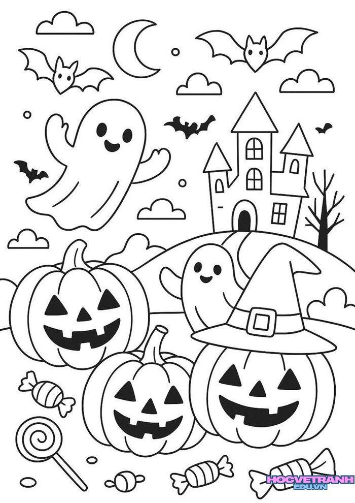 tranh tô màu halloween mầm non