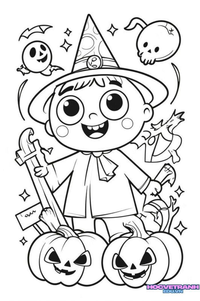 tranh tô màu halloween mặt nạ