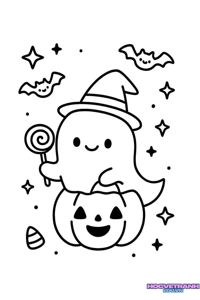 tranh tô màu halloween nét to