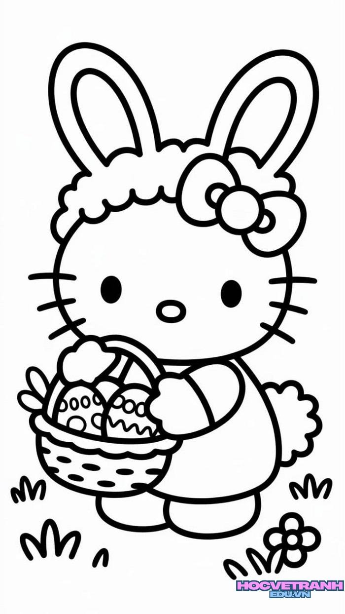 tranh tô màu hello kitty con thỏ