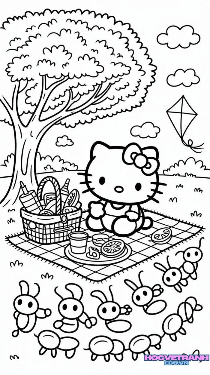 tranh tô màu hello kitty đáng yêu