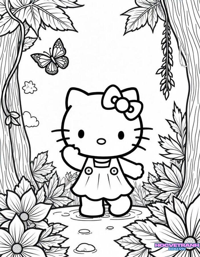 tranh tô màu hello kitty dễ thương