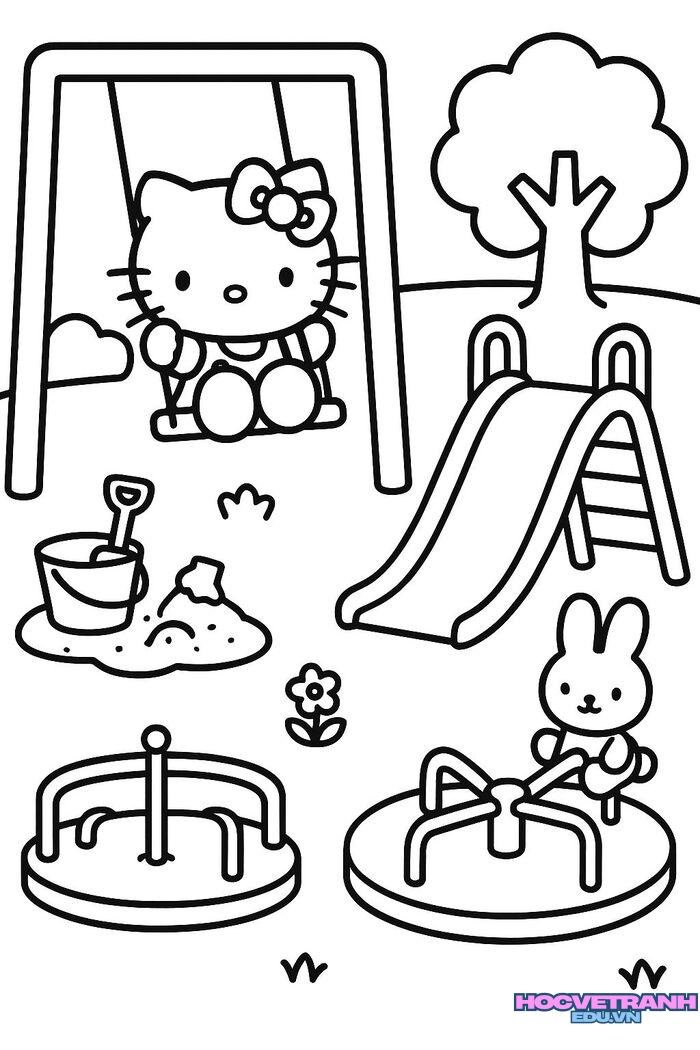 tranh tô màu hello kitty đi chơi