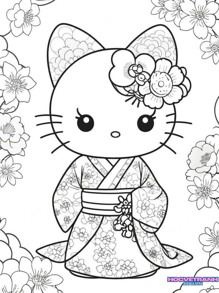 tranh tô màu hello kitty đơn giản