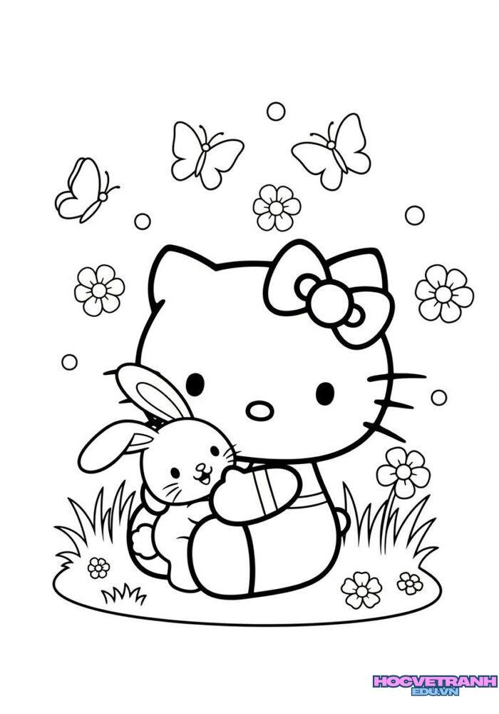 tranh tô màu hello kitty ít chi tiết
