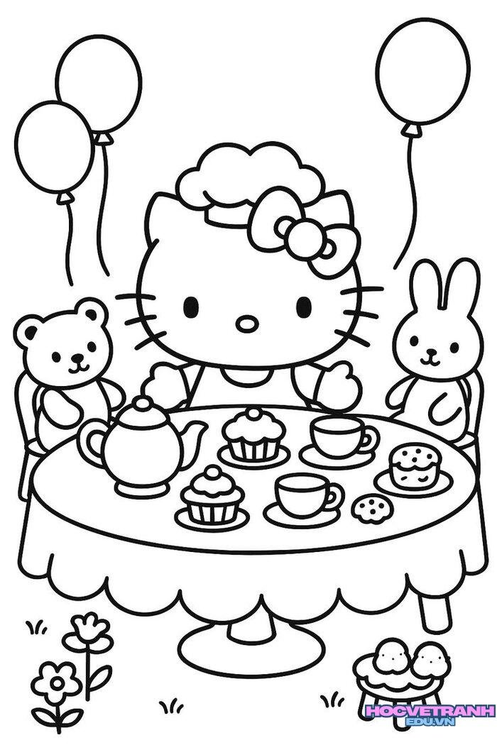 tranh tô màu hello kitty nơ hồng
