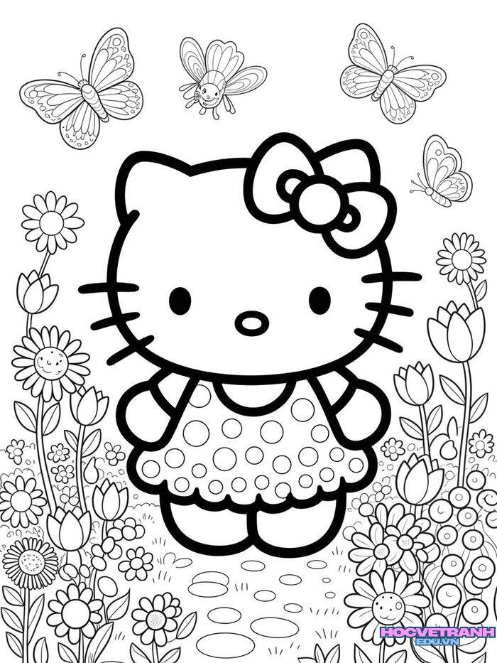 tranh tô màu hello kitty xinh