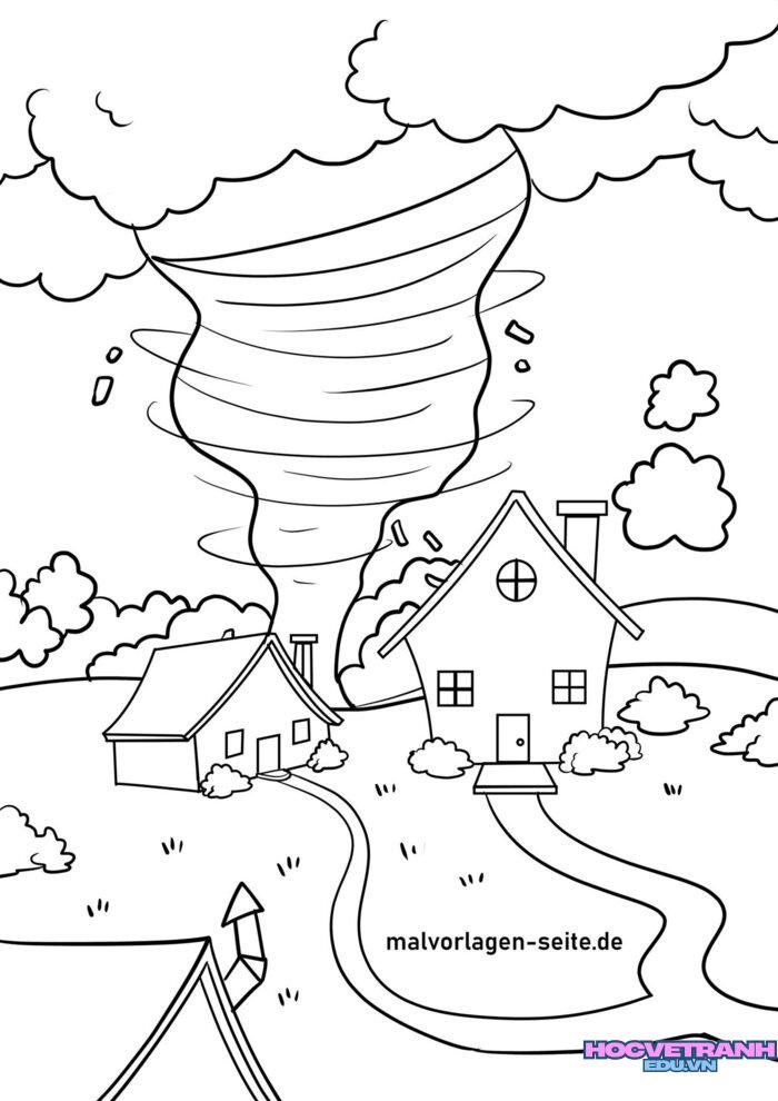 tranh tô màu hiện tượng tự nhiên lốc to