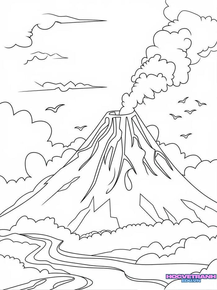 tranh tô màu hiện tượng tự nhiên núi lửa phun trào