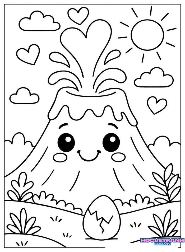 tranh tô màu hiện tượng tự nhiên núi lửa trào