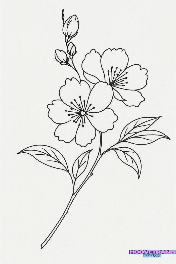 tranh tô màu hoa mai cho bé tập tô