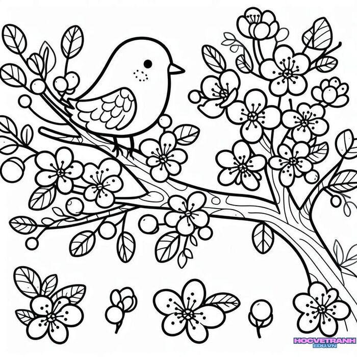 tranh tô màu hoa mai cho trẻ em