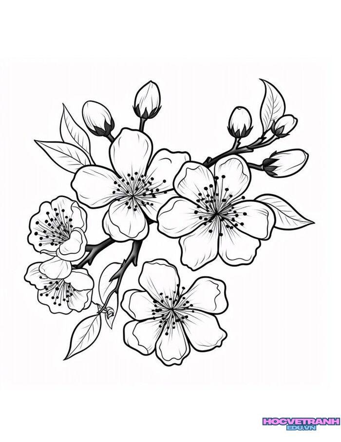 tranh tô màu hoa mai dễ thương